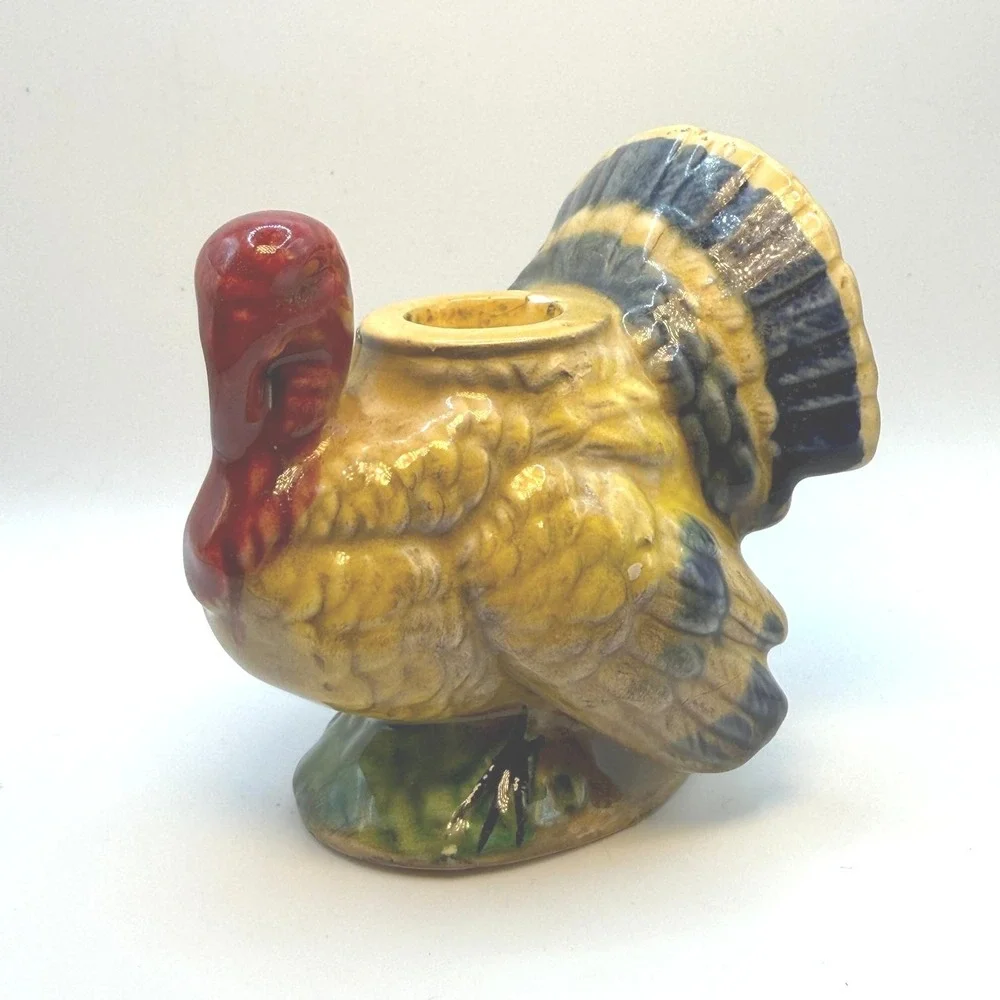 Napcoware Turkey Candle Holder Multicolor Ceramic Thanksgiving Decor Setting Vtg